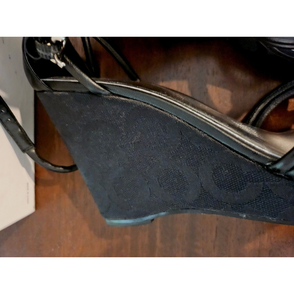 Coach Kinsey Soft Nappa Wedge Sandals Womens 7.5 Black Signature Jacquard A3577 - Picture 8 of 11
